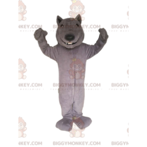 Smiling Gray Wolf BIGGYMONKEY™ Mascot Costume. wolf costume –