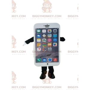 Valkoinen älypuhelimen BIGGYMONKEY™ maskottiasu. -