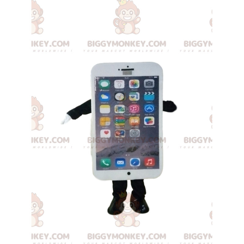 Wit BIGGYMONKEY™-mascottekostuum voor smartphones. -