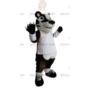 BIGGYMONKEY™ costume mascotte di tigre bianca e nera con maglia