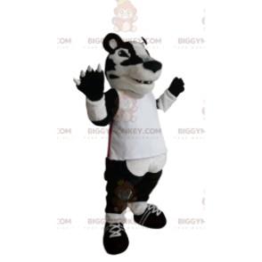 Fato de mascote BIGGYMONKEY™ de tigre branco e preto com uma