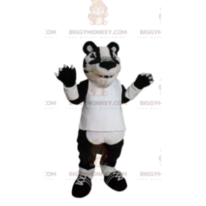 Fato de mascote BIGGYMONKEY™ de tigre branco e preto com uma