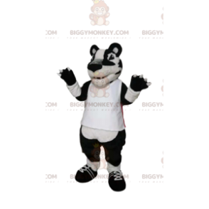 BIGGYMONKEY™ costume mascotte di tigre bianca e nera con maglia