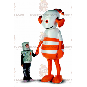 Fantasia de mascote de robô alienígena gigante laranja e branco