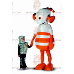 Giant Orange and White Alien Robot BIGGYMONKEY™ Mascot Costume
