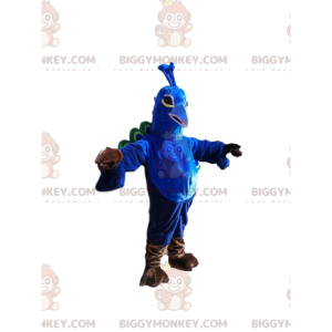 Majestätischer Pfau BIGGYMONKEY™ Maskottchen-Kostüm in Blau und