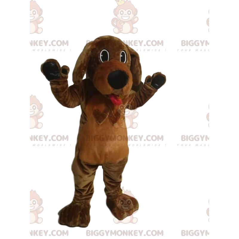 BIGGYMONKEY™ Costume mascotte cane marrone che sporge lingua.