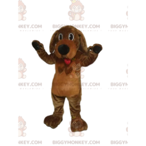 Kostým maskota s vyplazeným jazykem BIGGYMONKEY™ hnědého psa.