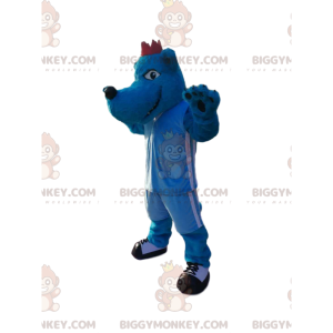 Blue Wolf Dog BIGGYMONKEY™ maskotdräkt i blåa sportkläder.