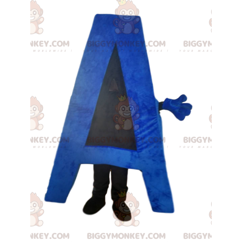 Blauwe letter A BIGGYMONKEY™ mascottekostuum. Letter A kostuum