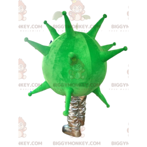 Disfraz de mascota BIGGYMONKEY™ de virus verde neón y gris.