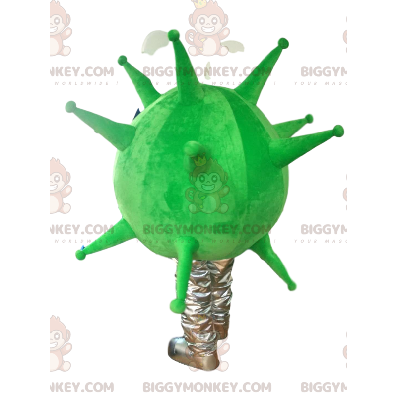 Neon groen en grijs virus BIGGYMONKEY™ mascotte kostuum. virus