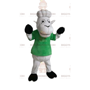 Wit schaap BIGGYMONKEY™ mascottekostuum met groen t-shirt.