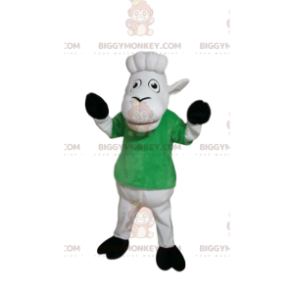 Valkoisen lampaan BIGGYMONKEY™ maskottiasu vihreällä
