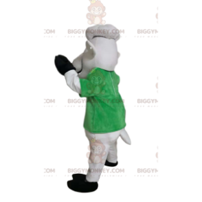 Kostým maskota bílé ovce BIGGYMONKEY™ se zeleným tričkem.