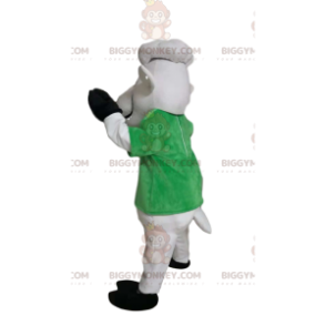 White sheep BIGGYMONKEY™ mascot costume with green t-shirt.