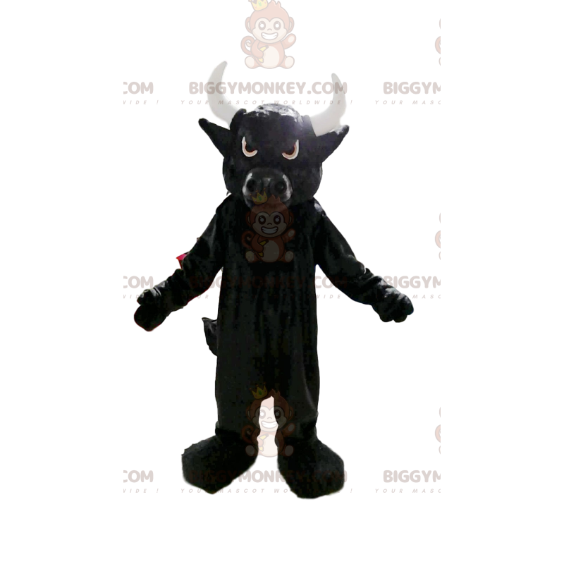 Kostium maskotki BIGGYMONKEY™ wrednego czarnego byka z dużymi