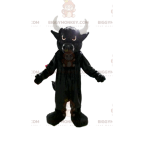 Kostium maskotki BIGGYMONKEY™ wrednego czarnego byka z dużymi