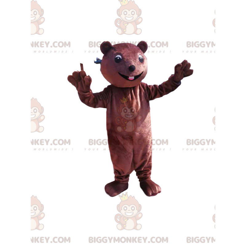 Costume de mascotte BIGGYMONKEY™ de castor marron avec un petit