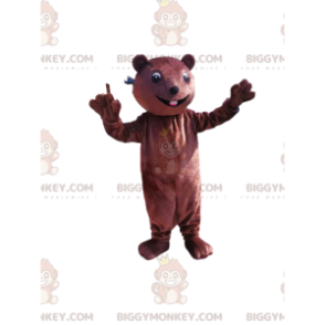 Costume de mascotte BIGGYMONKEY™ de castor marron avec un petit