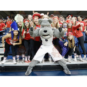 Kostým maskota psa BIGGYMONKEY™ šedého buldoka ve sportovním