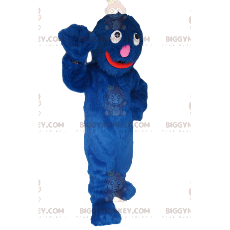 Kostium maskotka bardzo uśmiechnięty niebieski potwór