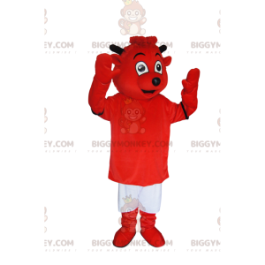 BIGGYMONKEY™ maskotkostume af meget smilende lille rød djævel.