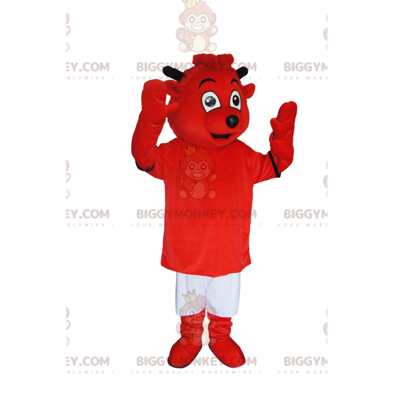 BIGGYMONKEY™ mascot costume of very smiling little red devil.