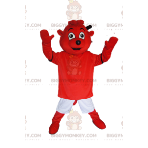 BIGGYMONKEY™ mascot costume of very smiling little red devil.