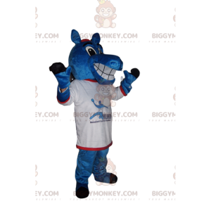 Happy Blue Horse BIGGYMONKEY™ maskotdräkt med supportertröja -