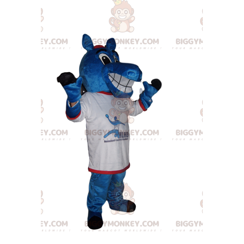 Happy Blue Horse BIGGYMONKEY™ Mascot Costume With Supporter