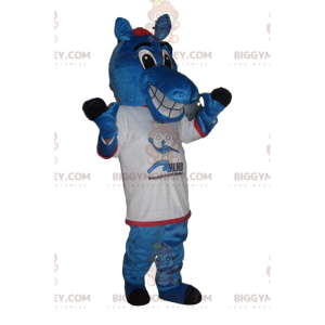 Kostium maskotki Happy Blue Horse BIGGYMONKEY™ z koszulą kibica