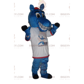 Happy Blue Horse BIGGYMONKEY™ maskotdräkt med supportertröja -