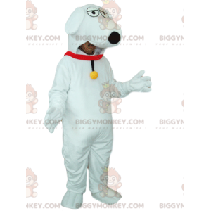 BIGGYMONKEY™ maskotkostume hvid hund med rød halsbånd og klokke