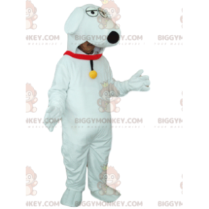 BIGGYMONKEY™ Mascot Costume White Dog with Red Collar and Bell