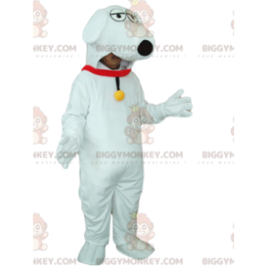 BIGGYMONKEY™ maskotkostume hvid hund med rød halsbånd og klokke