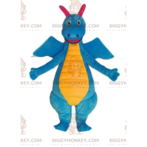 Costume da mascotte BIGGYMONKEY™ dinosauro blu e giallo molto
