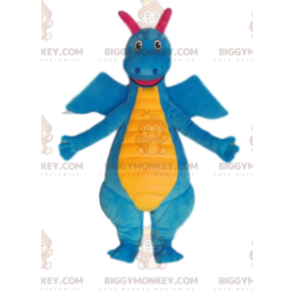 Costume da mascotte BIGGYMONKEY™ dinosauro blu e giallo molto