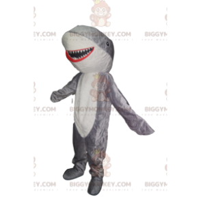 Costume da mascotte BIGGYMONKEY™ squalo grigio e bianco molto