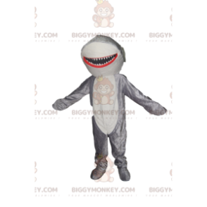 Mycket glad BIGGYMONKEY™ maskotdräkt för grå och vit haj.