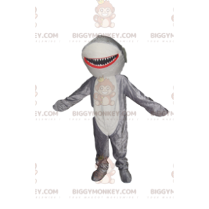 Very cheerful gray and white shark BIGGYMONKEY™ mascot costume.