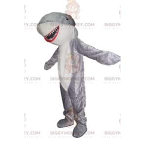 Bardzo wesoły kostium maskotki szaro-biały rekin BIGGYMONKEY™.