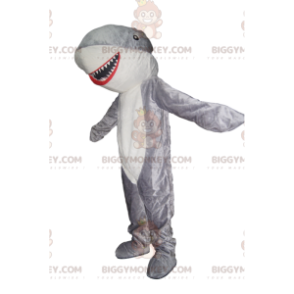 Costume da mascotte BIGGYMONKEY™ squalo grigio e bianco molto