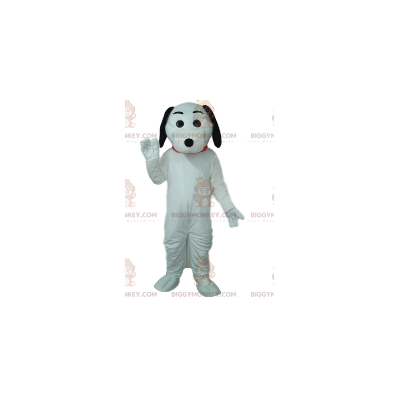 BIGGYMONKEY™ mascot costume of white dog, with black ears. -