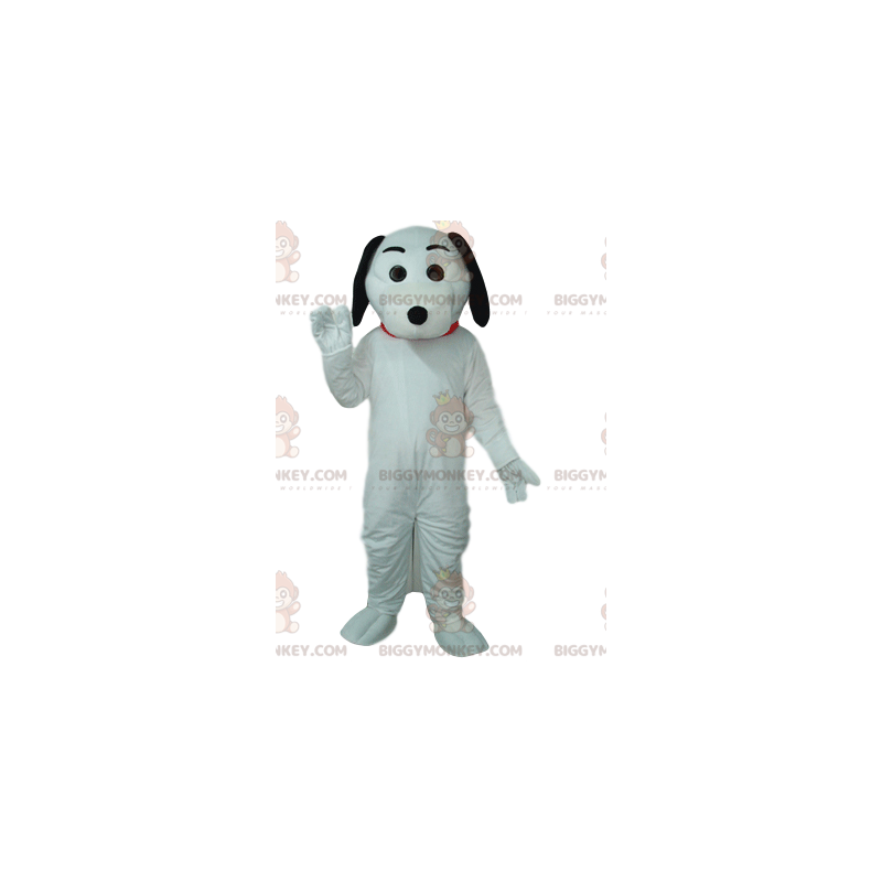 Fato de mascote BIGGYMONKEY™ de cão branco, com orelhas pretas.