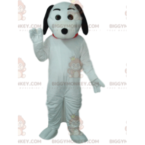 BIGGYMONKEY™ mascot costume of white dog, with black ears. -