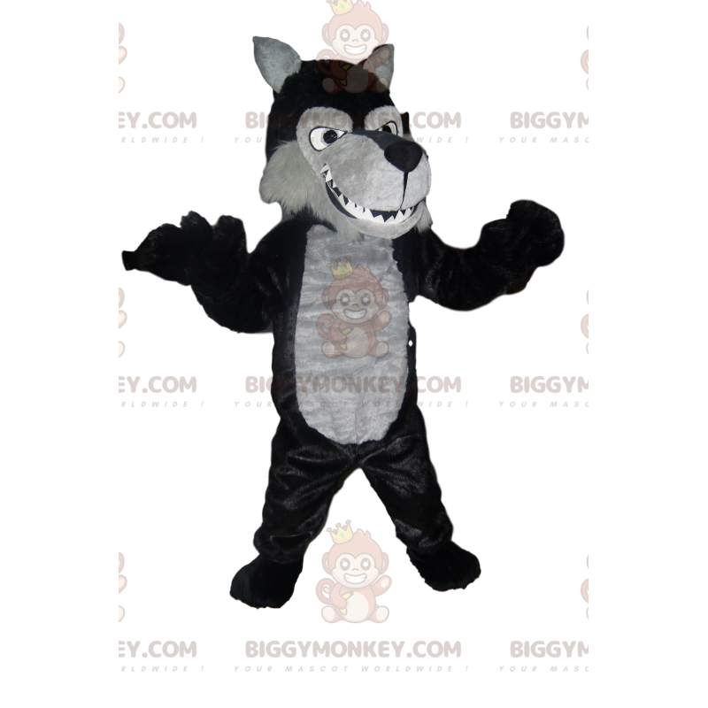 Costume de mascotte BIGGYMONKEY™ de loup noir et gris. Costume