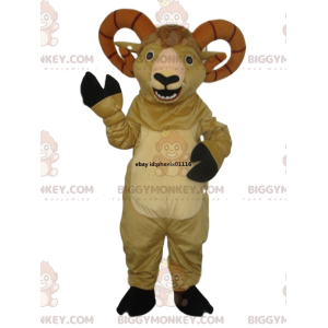 BIGGYMONKEY™ costume da mascotte di capra beige con grandi