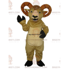 BIGGYMONKEY™ mascot costume of beige goat with great horns.