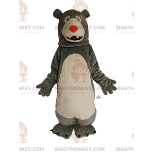 Traje de mascote BIGGYMONKEY™ Urso cinza e branco com focinho